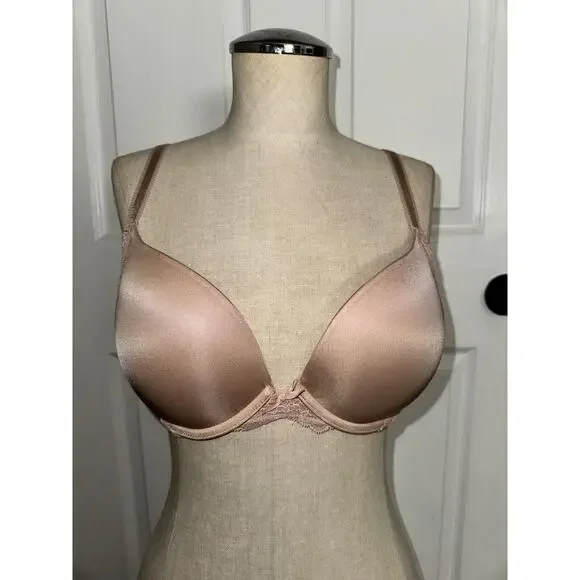 Victoria’s Secret Nude Blush Push Up Bra Underwire Size 32DD Lace - Picture 1 of 4